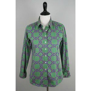 JOE FRESH Green Blue Chain Button Shirt Top